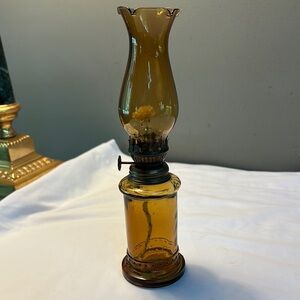 Vintage Amber Glass Oil Lamp